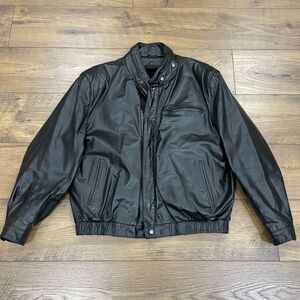 Bermans Leather Jacket Mens 42 Black Bomber Moto Aviator Faux Fur Zip Out Lining
